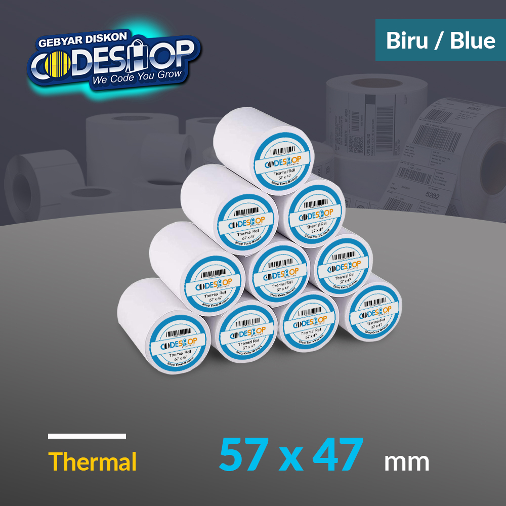 

Codeshop Kertas Thermal 57 x 47 mm Biru Struk Printer Kasir 58mm 10 Roll