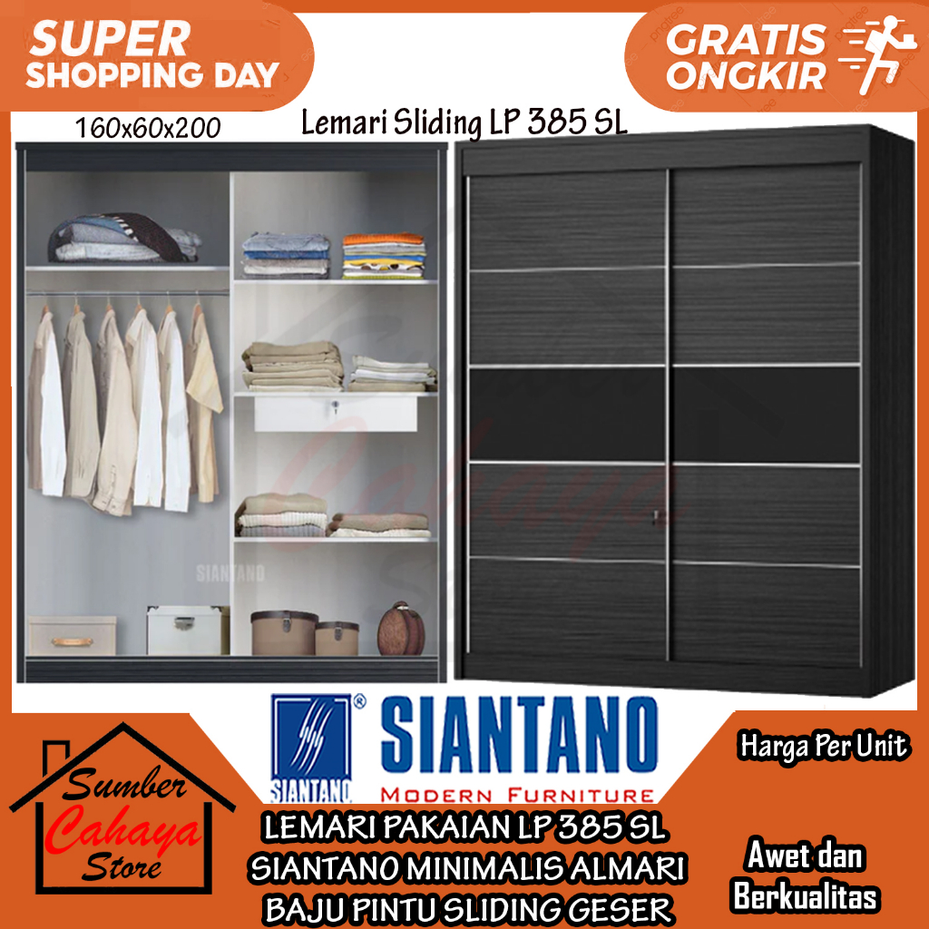 [Kargo] LEMARI BAJU 3 PINTU SLIDING GESER SIANTANO LP 385 SL ALMARI PAKAIAN SLEDING MINIMALIS REL SL