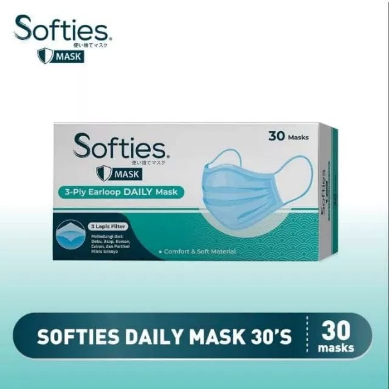 Softies mask daily biru polos / patterned 30s free dompet
