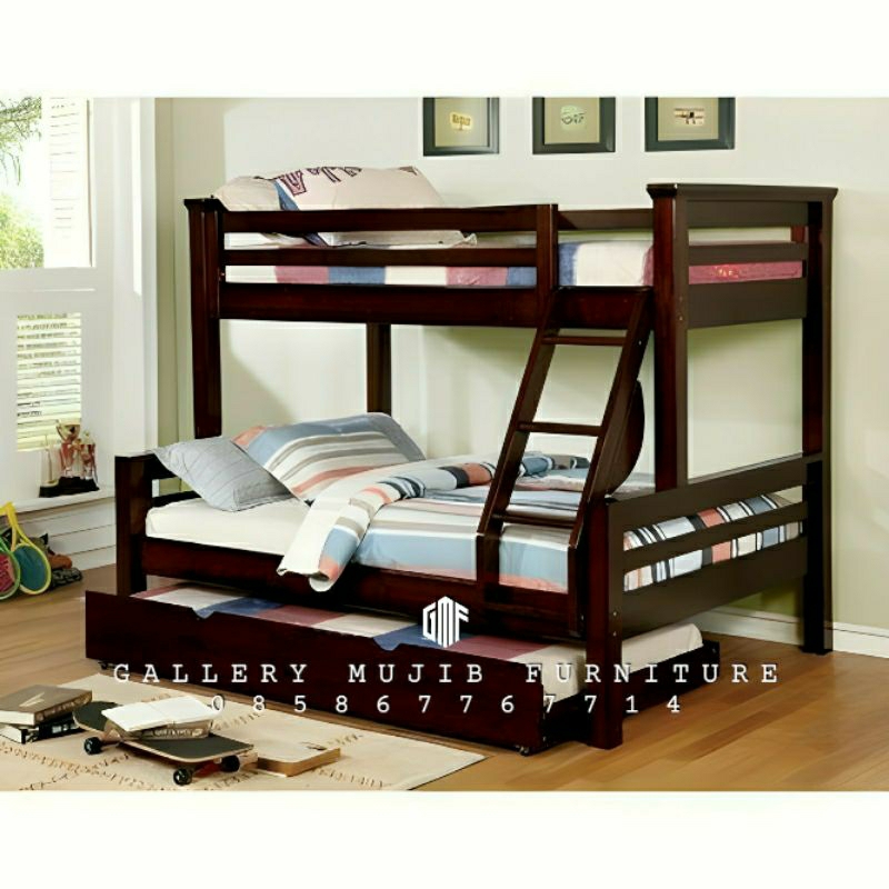 Tempat tidur anak tingkat kayu jati Dipan ranjang 3 susun terlaris