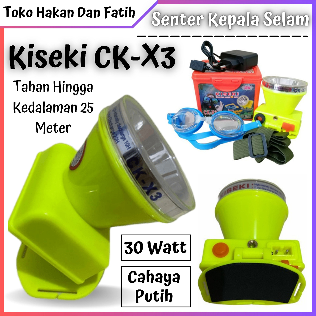 Kiseki CK-X3 30w Senter kepala Selam Headlamp Bonus Kacamata Renang 30 watt Tahan Hingga Kedalaman 2