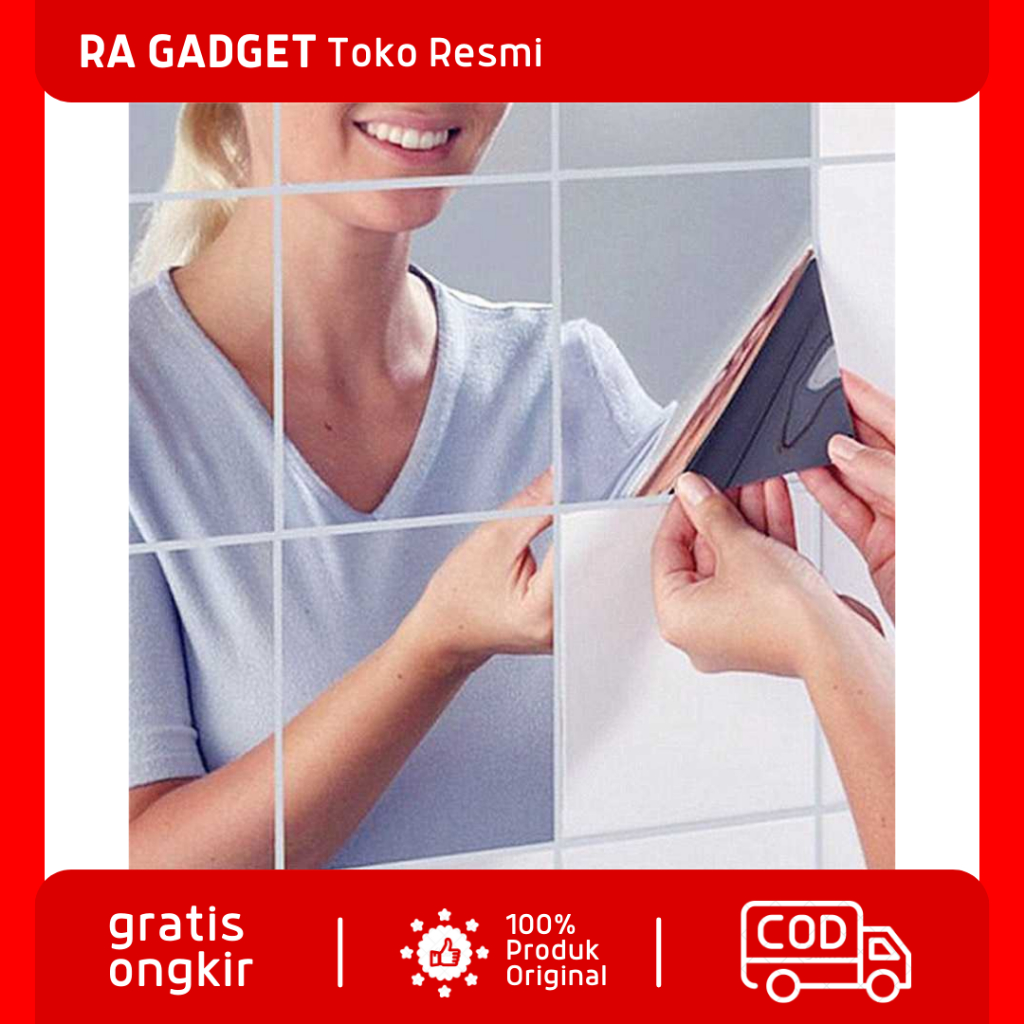 Wall Sticker Dekorasi Dinding 3D Model Square Reflection Mirror 9 PCS / Wall Sticker Stiker Kaca Cer