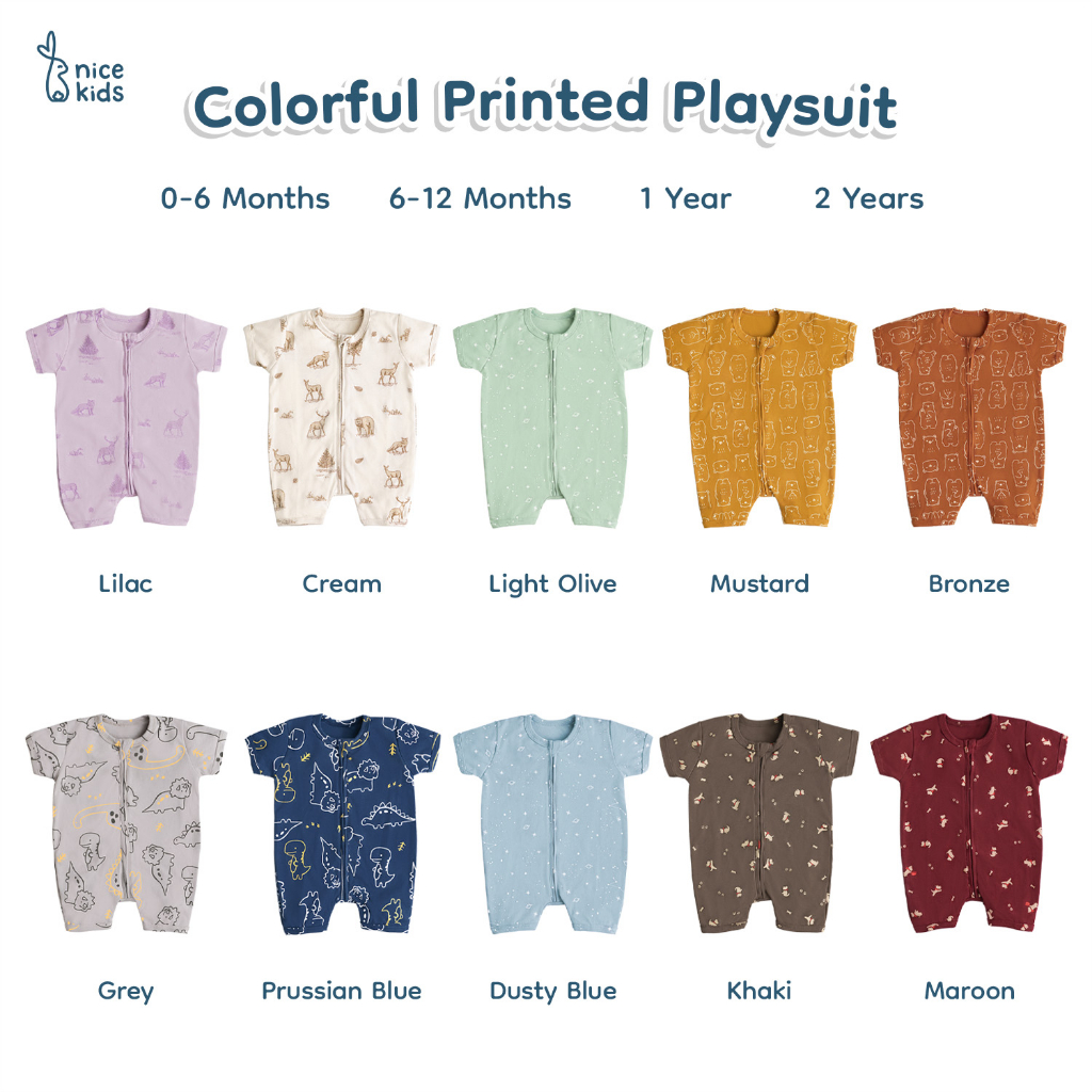Nice Kids - Colorful Printed Playsuit Baby Newborn (Baby Jumper Romper Onesies Bayi Baju Terusan 0-2 Tahun)
