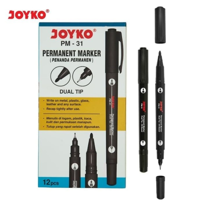 

Permanent Marker PM-31 JOYKO / Spidol Permanent Dual Tip PM-31 (Black) PCS