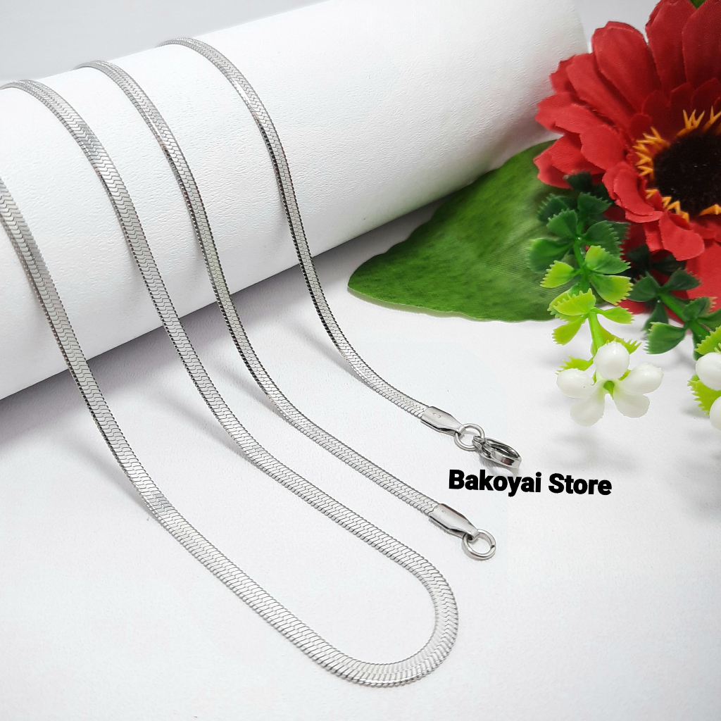 Promo Kalung Titanium  Silver Pria Wanita Belut Ular Pipih