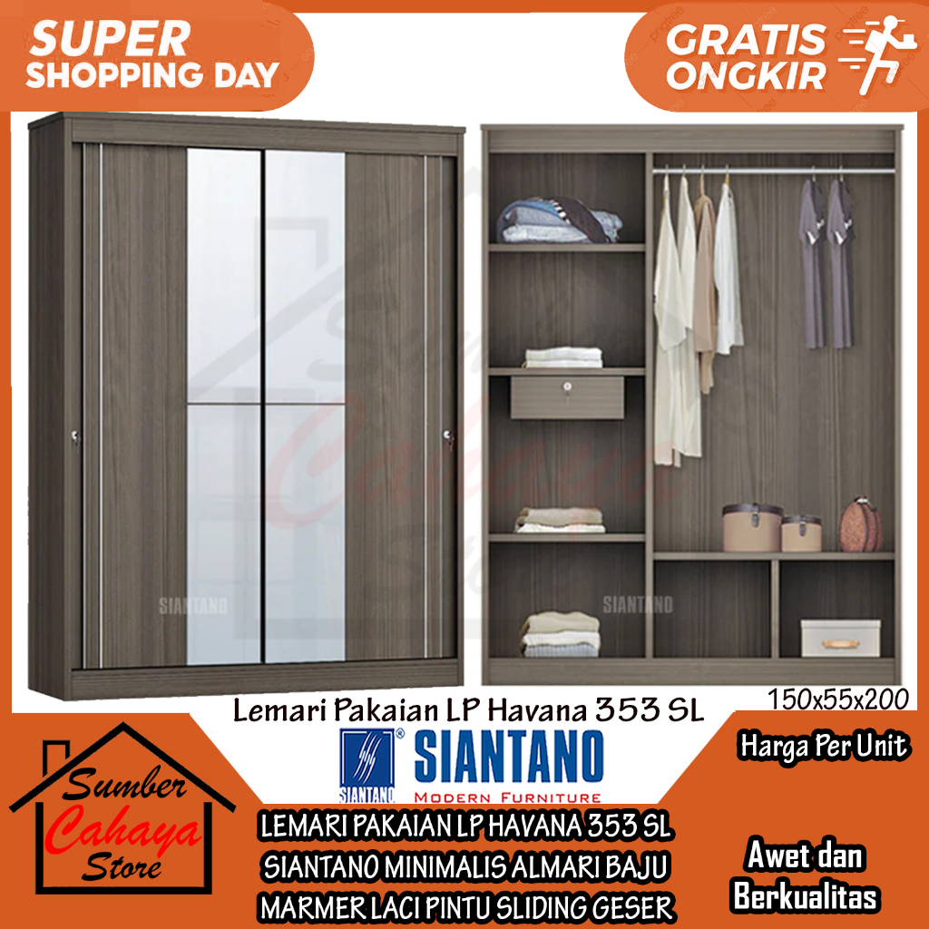 [Kargo] LEMARI BAJU CABINET ALMARI PAKAIAN SIANTANO LP HAVANA 353 SL PINTU GESER SLIDING SLEDING MIN