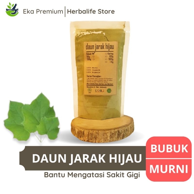 

DAUN JARAK HIJAU BUBUK Kering Asli Ramuan Rempah Herbal Murni Jamu Minuman Tradisional Simplisa Ricinus Communis