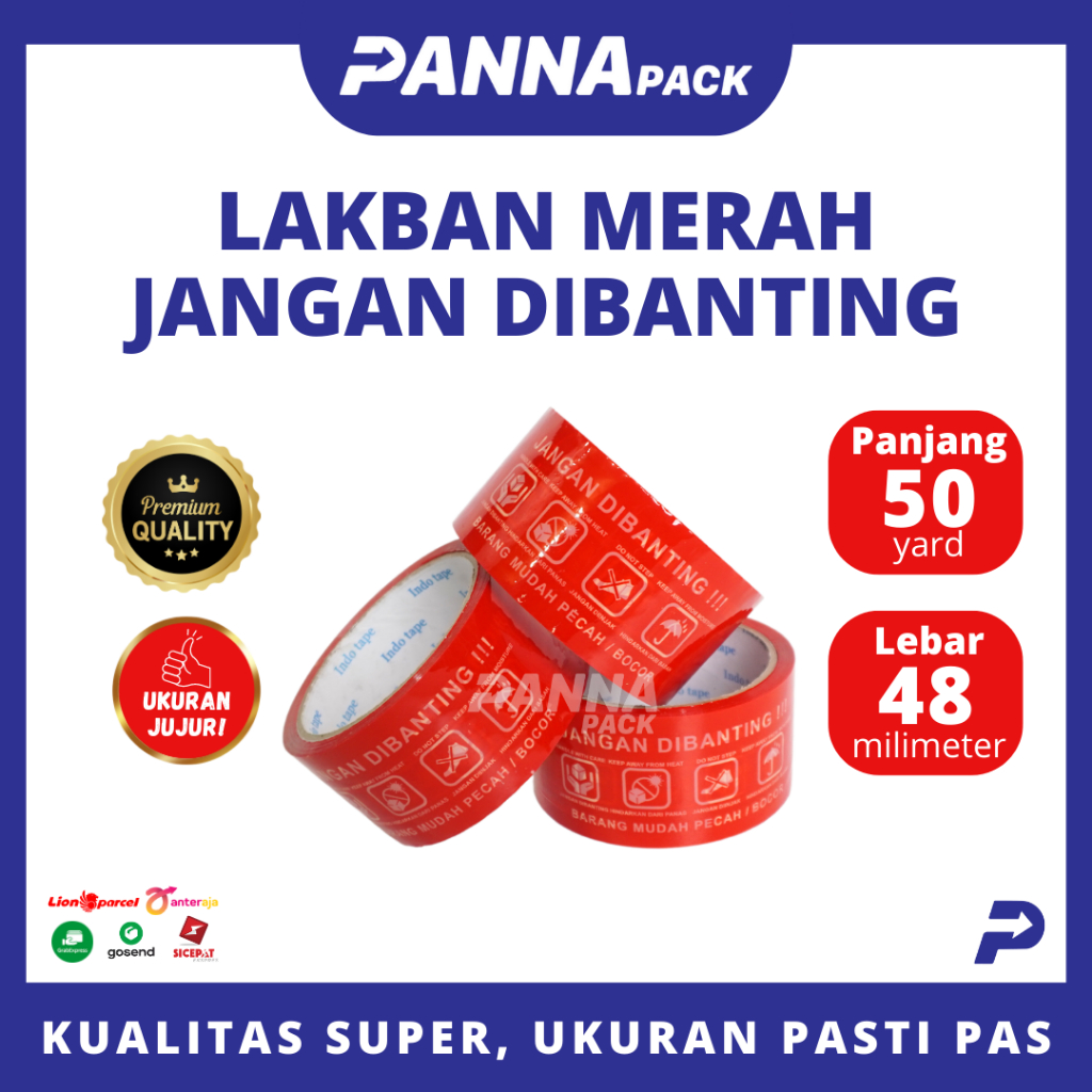 

PANNAPACK Lakban JANGAN DIBANTING (48mm x 50yard) OPP Tape Merah BARANG MUDAH PECAH
