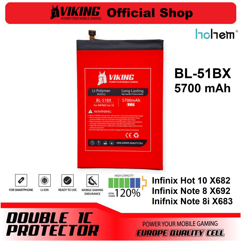 Baterai VIKING Double Power BL-51BX Infinix Hot 10 X682 Note 8 8i X692 X683 BL51BX Batre Batrai Battery X682C HP Handphone Ori Original
