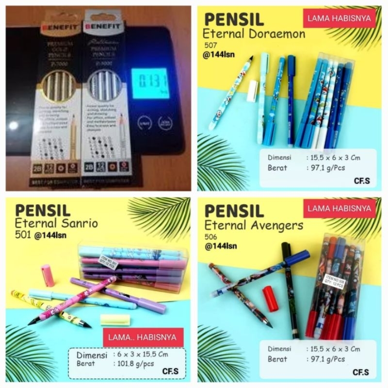 

1 Lusin / 12 Pcs Pensil 2B BENEFIT Gold dan Silver non toxic/Pensil Eternal Tanpa Rautan Ajaib Abadi Anti Patah Tidak Bisa Habis