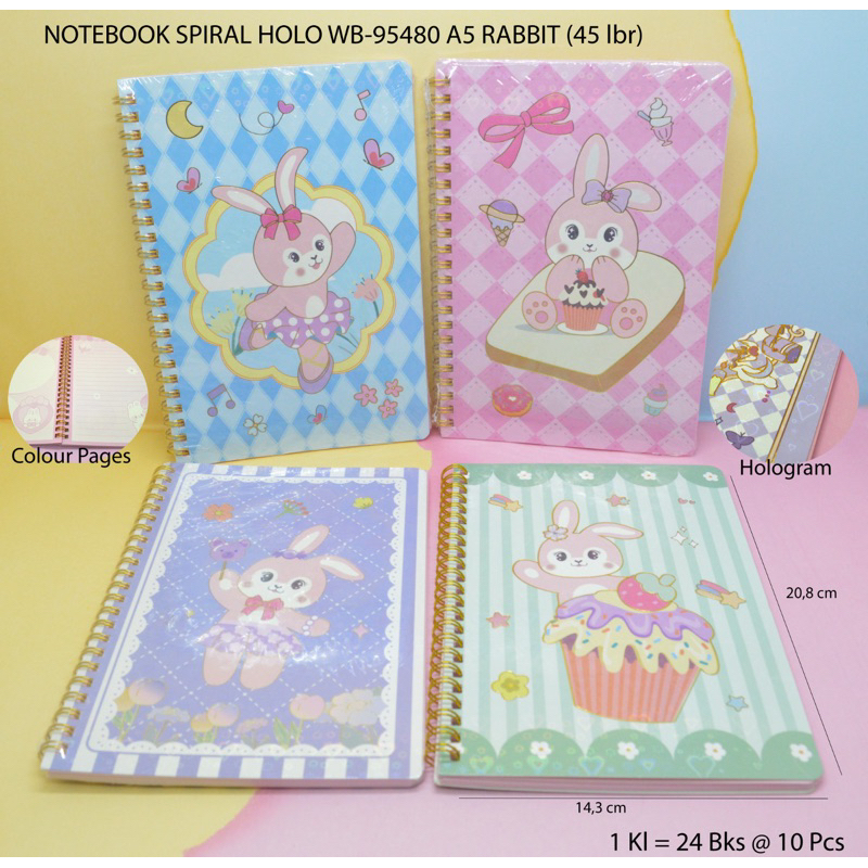 

buku notebook spiral holo motif rabbit satuan