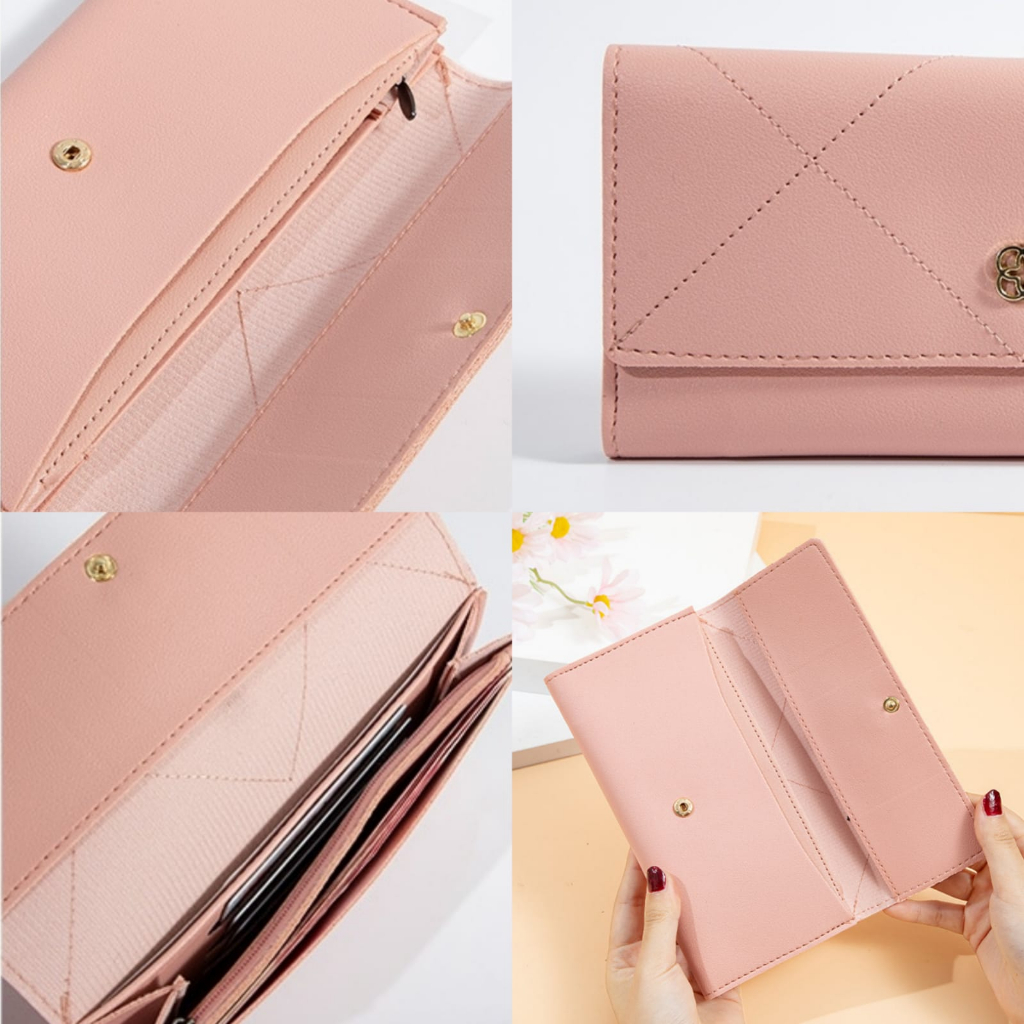 DOMPET PANJANG WANITA LIPAT IMPORT KULIT PINK LUCU REUXA WA749P3 SLOT KARTU RESLETING KOIN LONG WALLET KEKINIAN REMAJA CEWEK KOREA SIMPLE PREMIUM FASHION BRANDED BATAM TERBARU