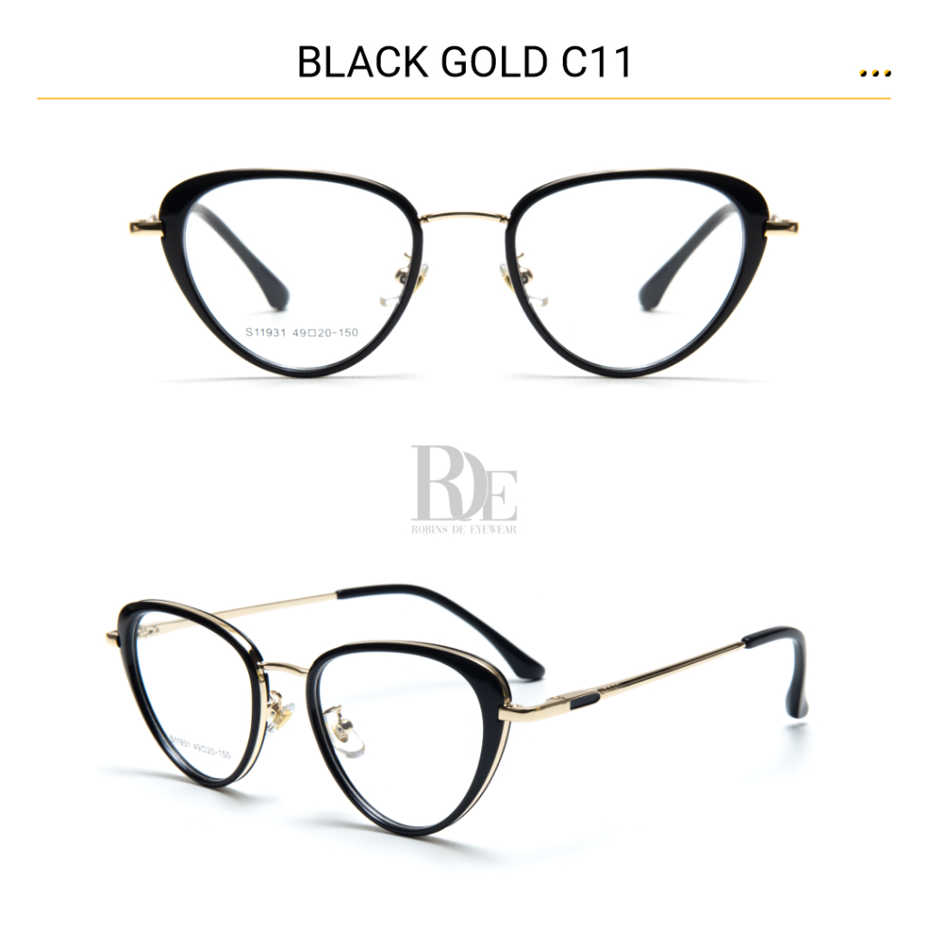 Robins kacamata Butterfly Anti Radiasi Komputer Frame Kacamata Bisa Minus Photocromic Bluecromic Fashion Wanita Terbaru S11931-Black Gold