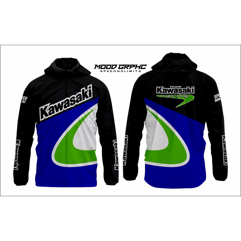 (new) JAKET KAWASAKI VINTAGE RETRO FULL PRINTING WATERPROOF RIDING SUNMORI MOTORAN