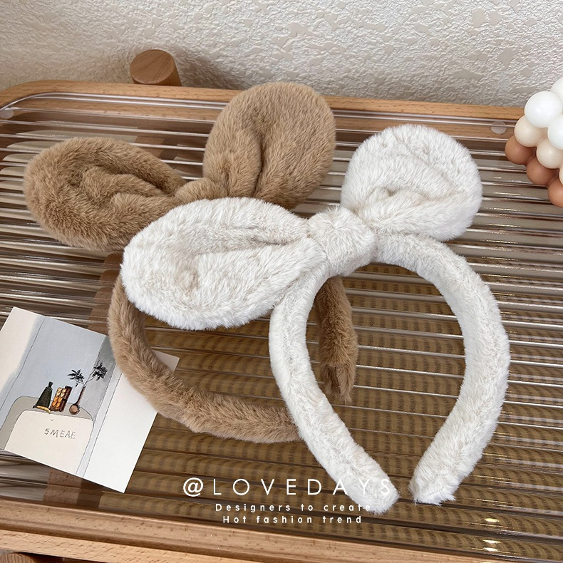 BANDO RAMBUT LUCU WANITA BENDO CUTE RABBIT EAR HEADBAND TELINGA KELINCI HAIRBAND BULU FURRY KAIN CUCI MUKA KOREA