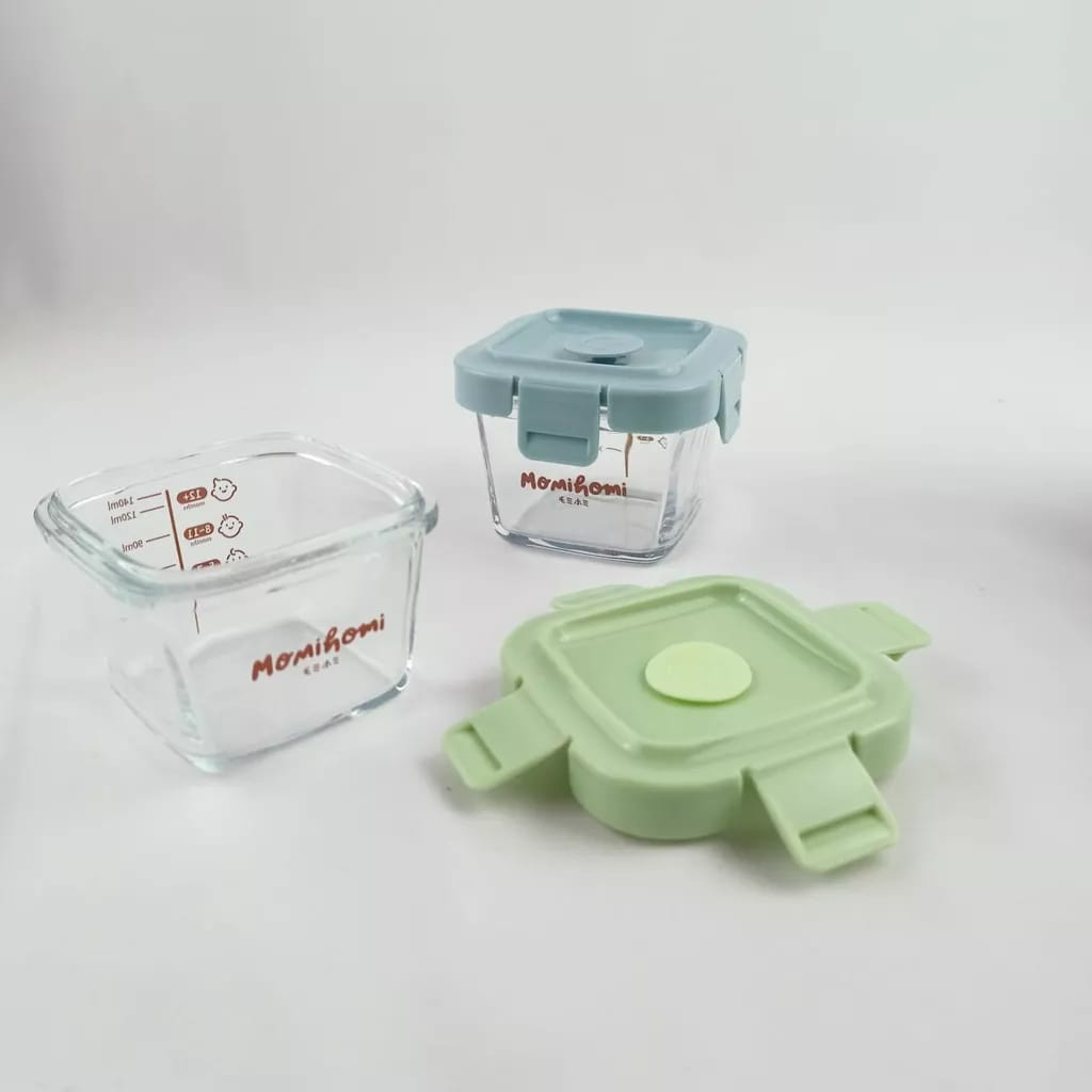 Momi Homi Baby Food Container Glass Tempat Penyimpanan Makanan Bayi Mpasi Food Container Bahan Kaca 170ml Tahan Panas