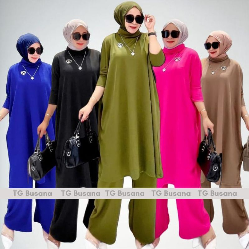 One Set Wanita Kekinian Setelan Diova Jumbo Oversize Kaos Rib Knit Lengan Bat Wing