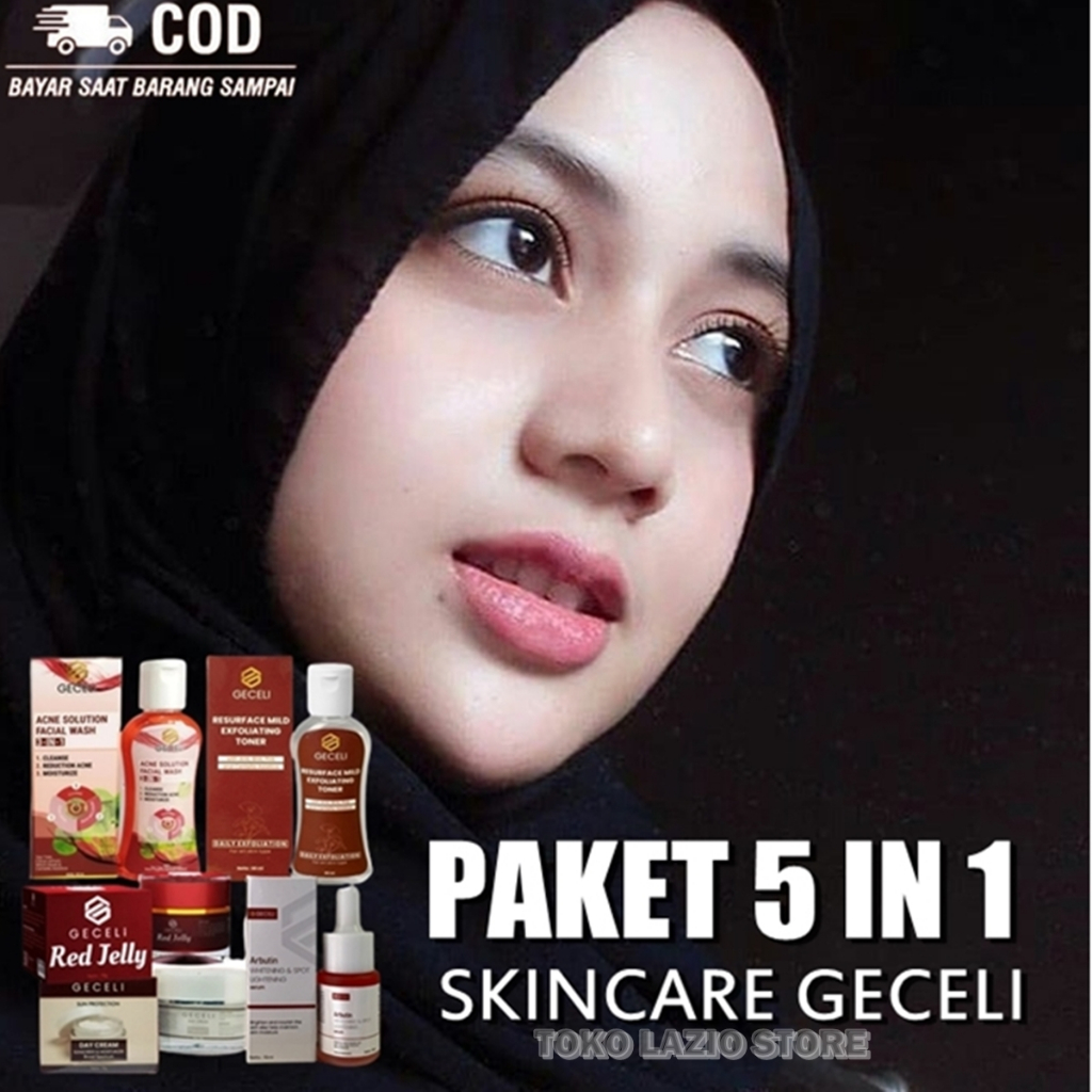 Geceli 1 Paket Komplit -Geceli isi 5, Geceli Glowing 5in1,Paket Krim Siang+Malam+Sabun+Toner Dan Ser
