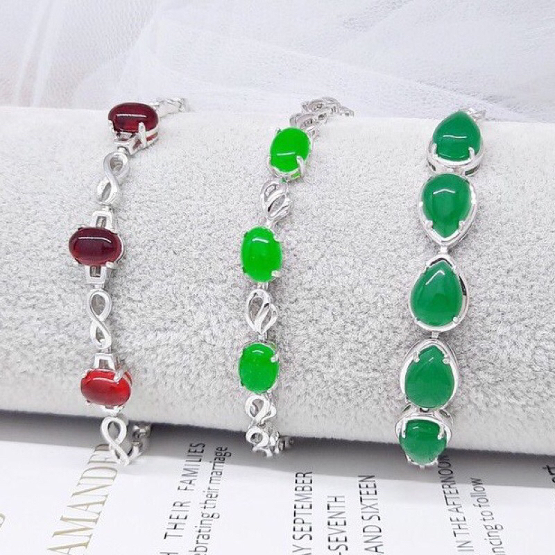 Gelang Xuping Asli Silver Batu Giok  Merah Hijau Lapis Emas Putih - BB483