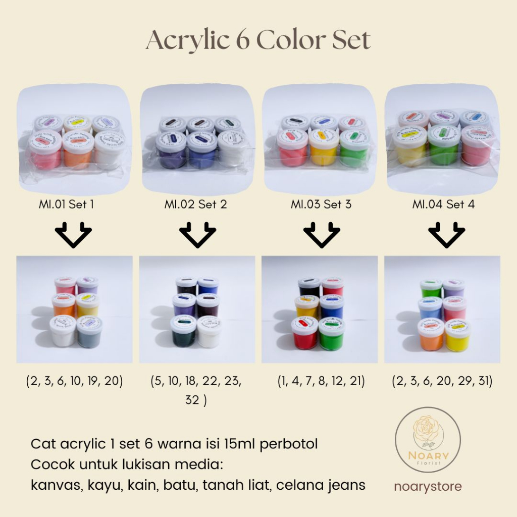 POM ACRYLIC 6 COLOR SET / Cat Acrylic Set/ Cat Warna / Kanvas