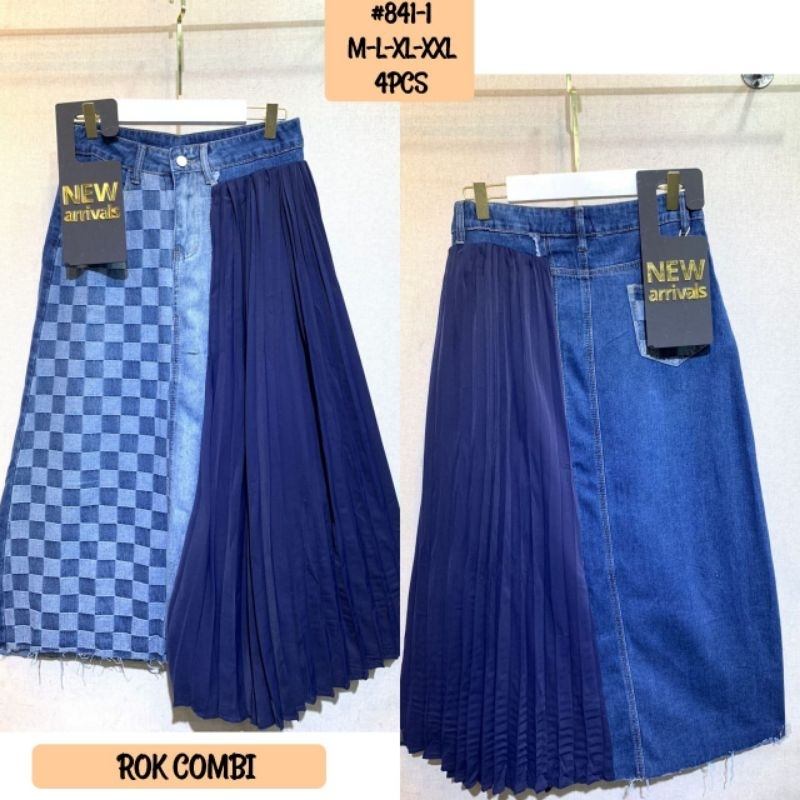 premium rok jeans kombinasi / jeans skirt / rok jeans nagita
