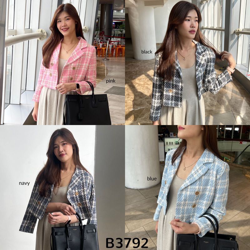 Baju atasan Tartan Flannel Hoodie Crop Top Outer jacket cardigan blazer basic polos kotak natal chri