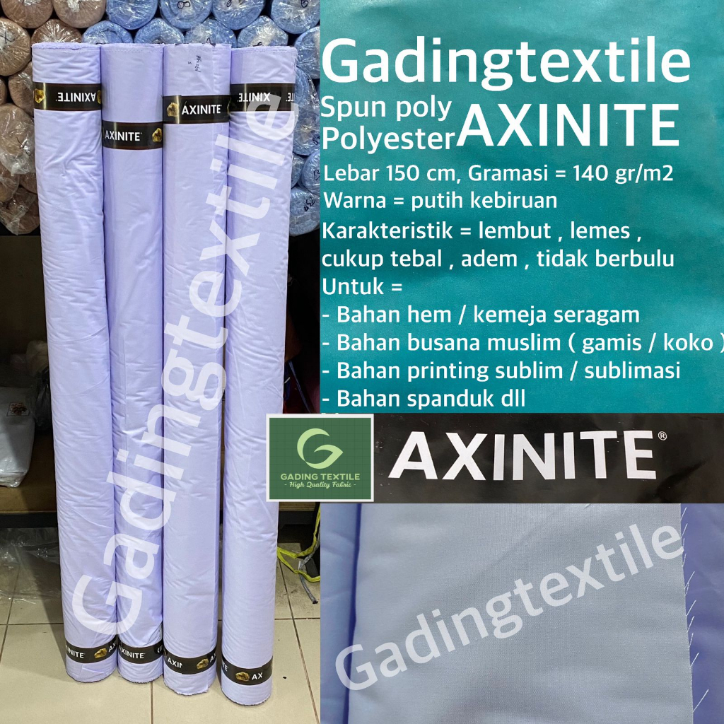 ( per 1 roll ) kain AXINITE spun poly polyester tebal warna putih kebiruan lebar 150 cm bahan baju k