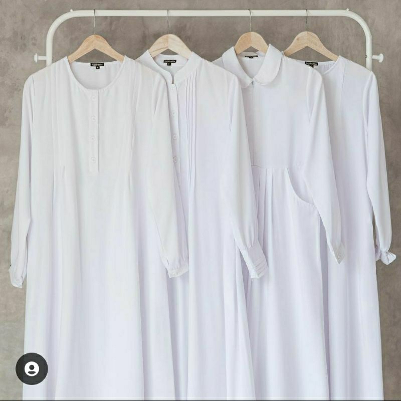 Gamis series white Gamis Sharma, Gamis Hari, Gamis ayumi, Gamis Q putih white BY hijab alila hijabal
