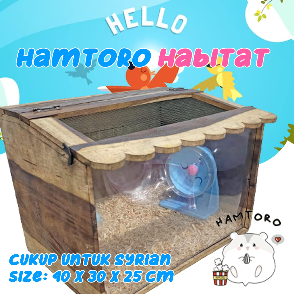 Hamtoro HABITAT Kandang TEBAL Jumbo Alami Kayu Hamster/Landak Mini