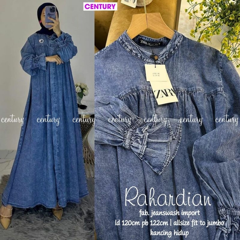 Rahardian Dress Maxy Gamis Jeans Wash Import Ld 120 Jumbo Fit XXXL By Century
