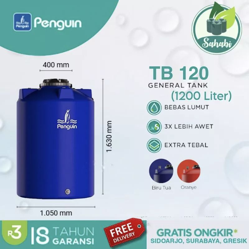 Tandon Air / Tangki Air / Toren Air PENGUIN/PINGUIN Rotamould 3 Ukuran 1200 Liter