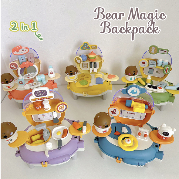 Magic Bear Backpack Tas Mainan Anak Kitchen Dapur Doctor Dokter Clay Makeup Salon Space