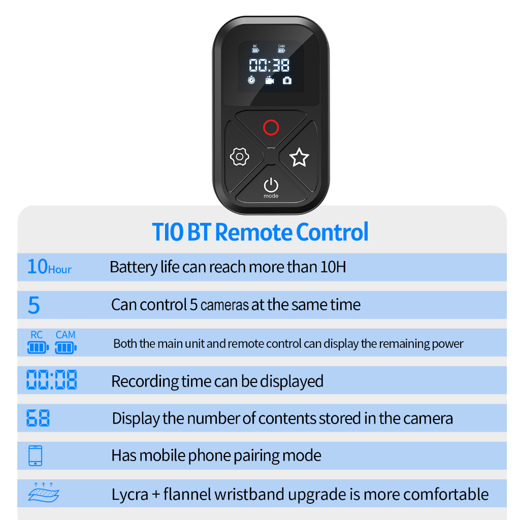 TELESIN Smart Wireless Remote Control Bluetooth LED Display for GoPro - GP-RMT-T10 - Black