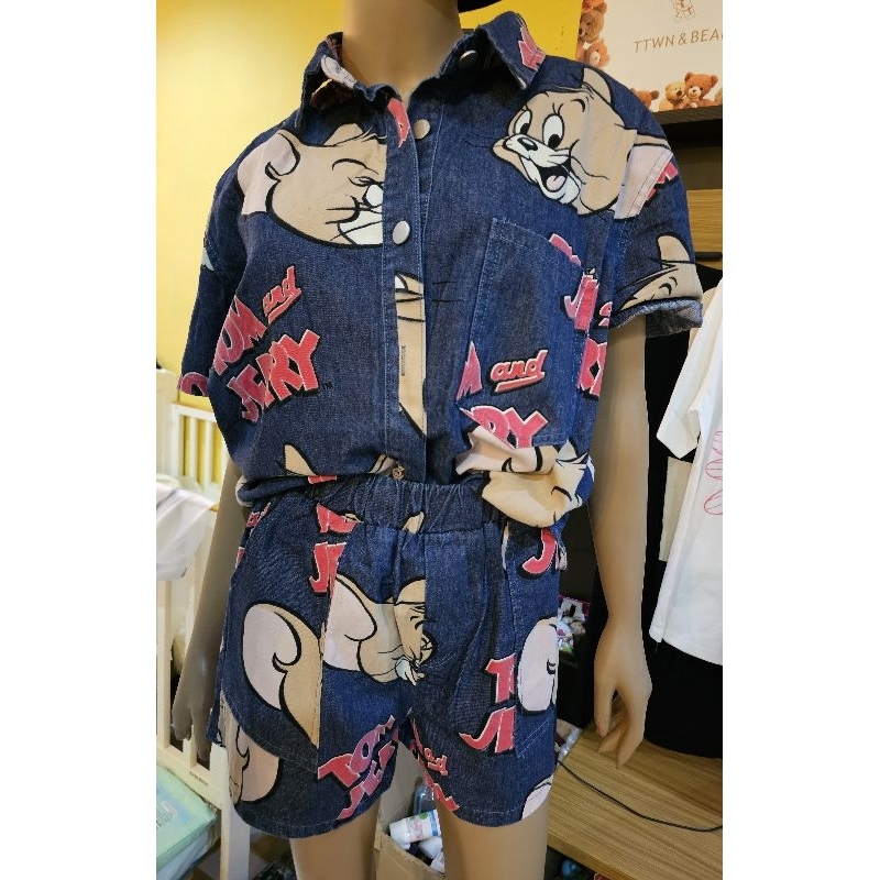 sale oneset atasan top kemeja celana tom jerry wanita jeans denim import bkk bangkok