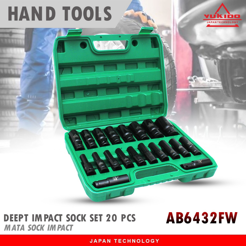 Mata Impact Wrench Socket 20 pcs dan 10 pcs 1/2 Inch Mata Sok Panjang 8mm - 32mm