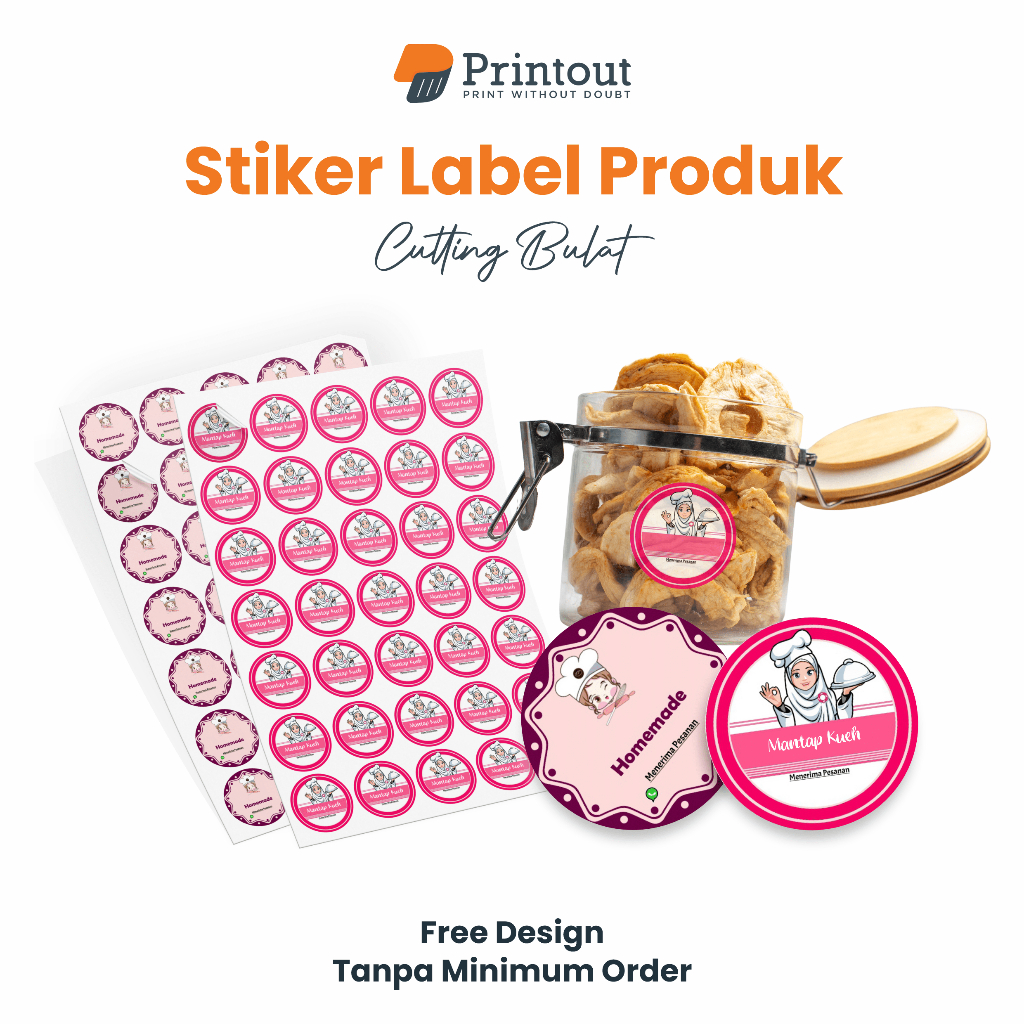 PRINTOUT Cetak Stiker Label Anti Air Sticker Makanan Kemasan Produk Botol Minuman Custom ( Vinyl )
