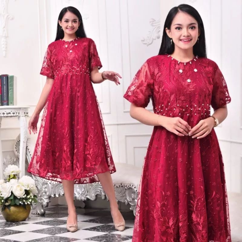 Dress Tile Dress kondangan pesta Mididress borkat  Dress tulle pendek Dress natal