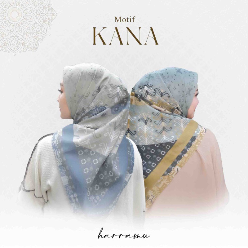 HARRAMU Jilbab Segiempat Motif Kana Voal Paris Premium Hijab Segi 4 Empat Kerudung Square Laser Cut 