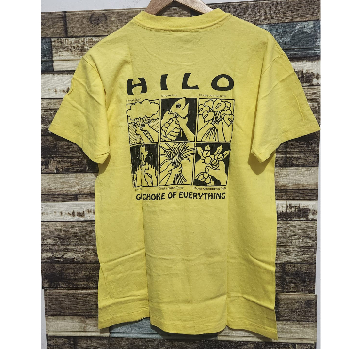 Tshirt Hanes Hawaii Hilo 90s Vtg Backprint Yellow ( Size M )