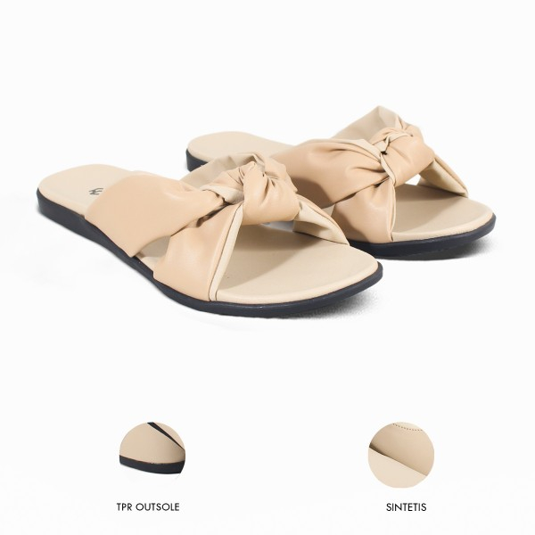 Sandal Wanita Teplek H 3865 Brand Hertz Sandal Slop Kondangan Santai Jalan Jalan Trendi Berkualitas - Krem