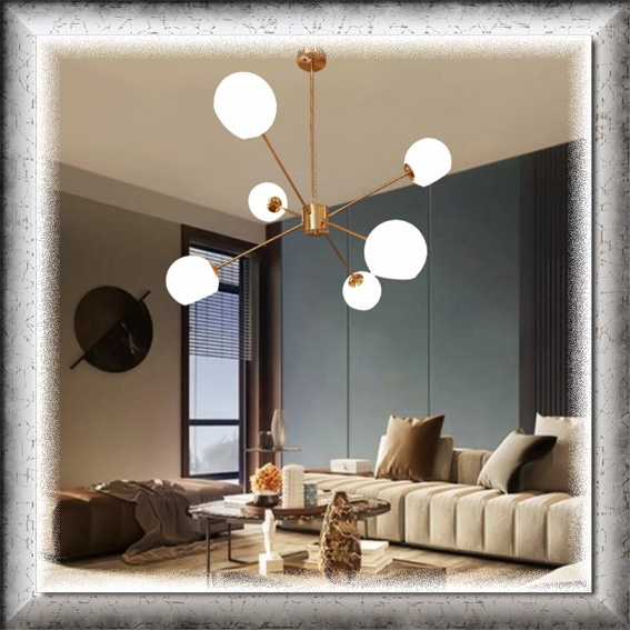 Lampu gantung MODERN ROTATABLE cabang 6 GLASS ARMS pendant light elegan MODERN ANGGUN UNIK TANGKAI G