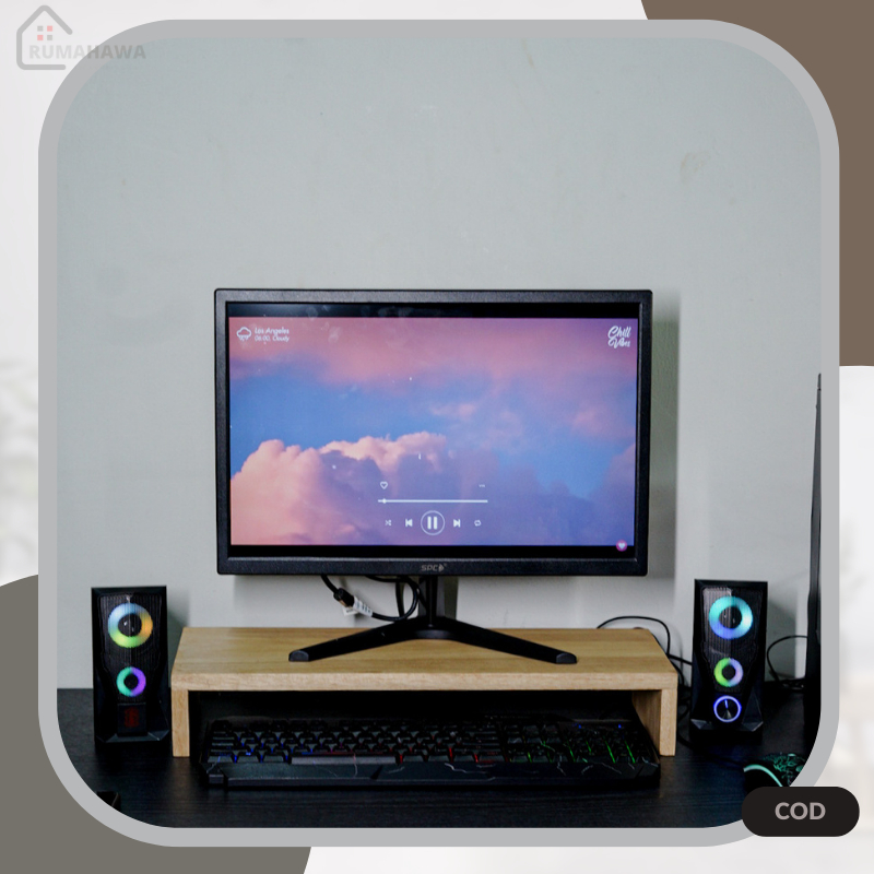Stand Monitor Dudukan Tempat PC Komputer Laptop Meja Layar Monitor Papan Kayu