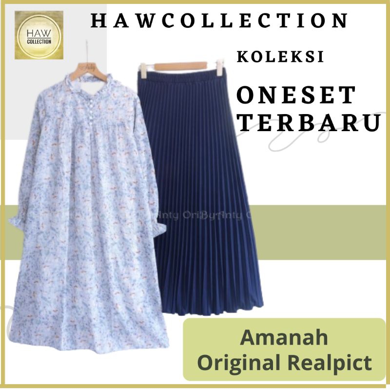Ready Stock // Setelan Tunik Ceruty Babydoll Import dan Rok Plisket Wanita Louisa Set Original By An