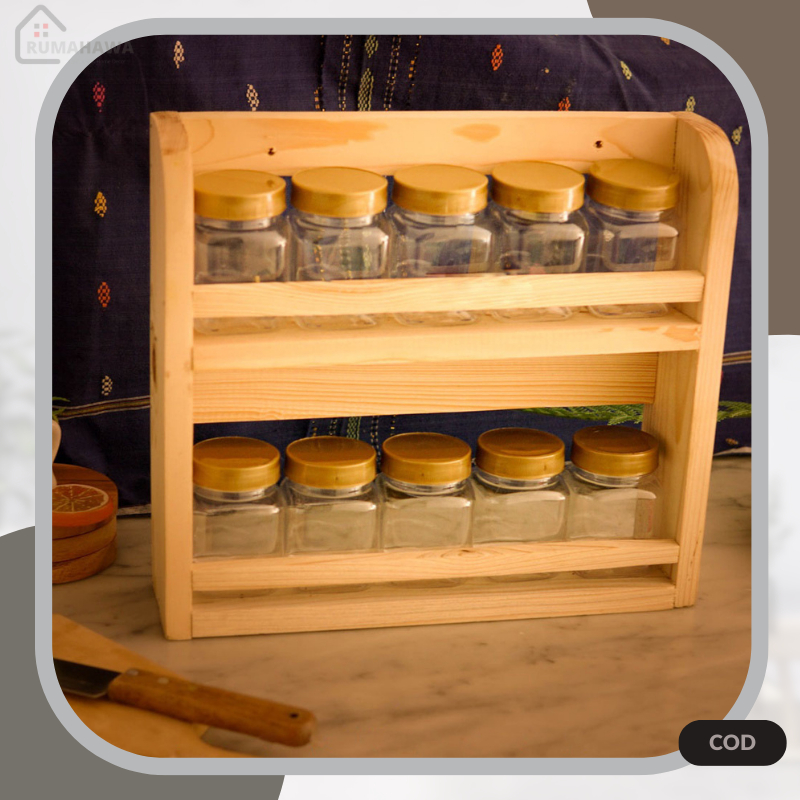 Rak Bumbu Dapur 2 Tingkat Tempat Bumbu Bahan Kayu Tempel Tanpa Bor Rak Susun rak bumbu dapur dari ka
