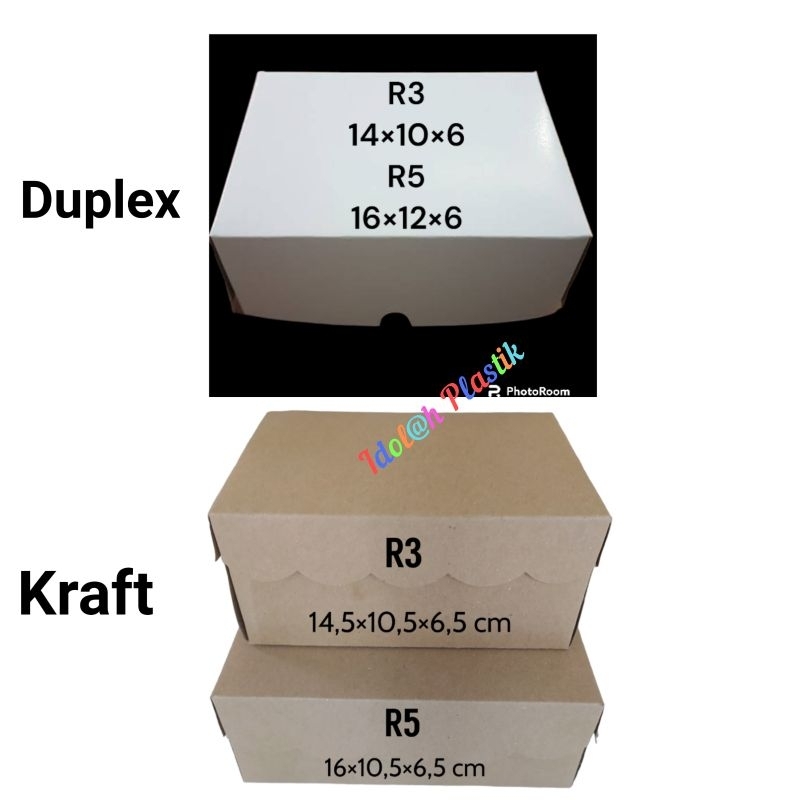 Kardus R3 R5 / kardus kraft dos duplex dos putih / dos kotak jajan & kue / Box Snack R3-R5. Box Snac
