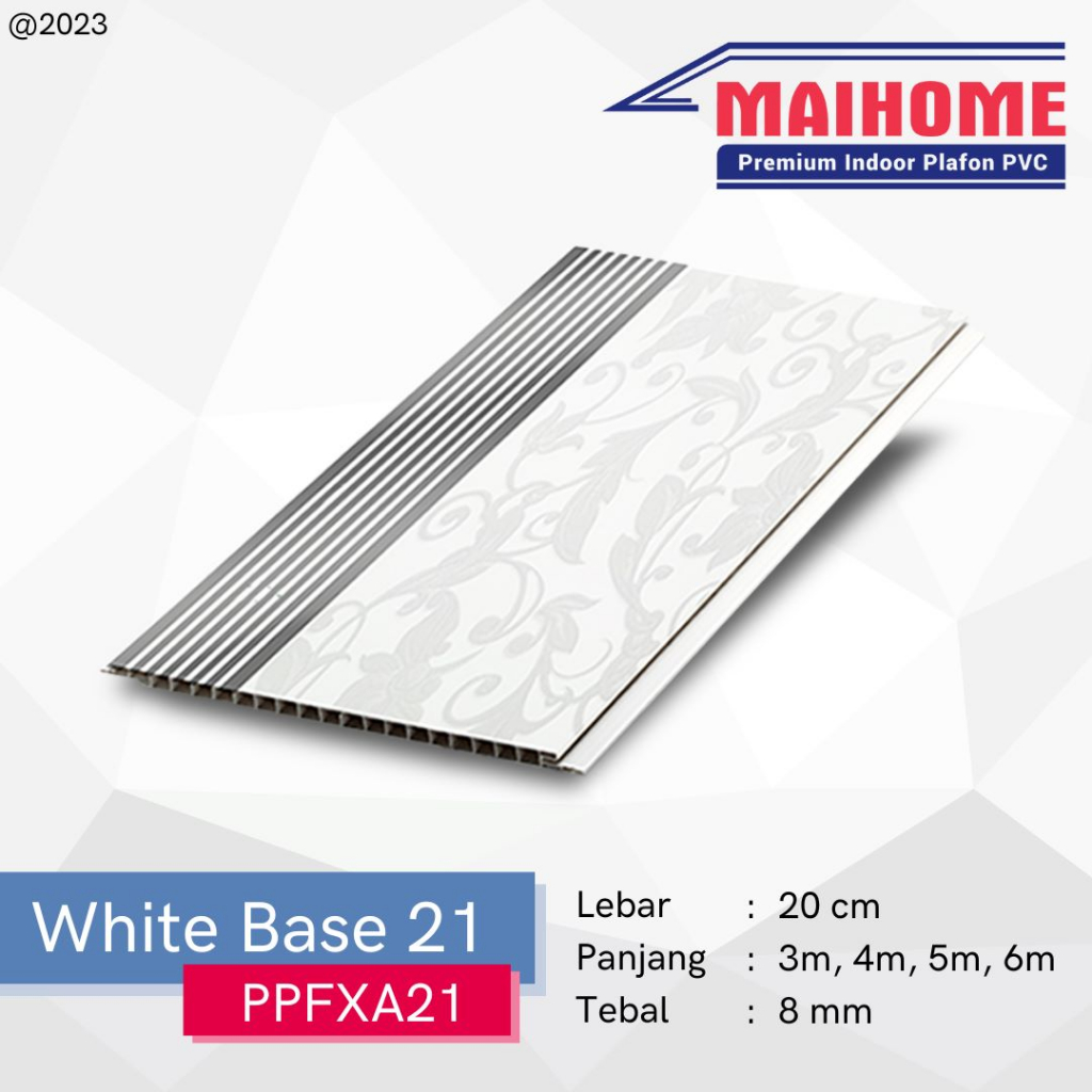 Plafon PVC Minimalis Motif White Base21 Merk Maihome Ukuran 400cm x 20cm