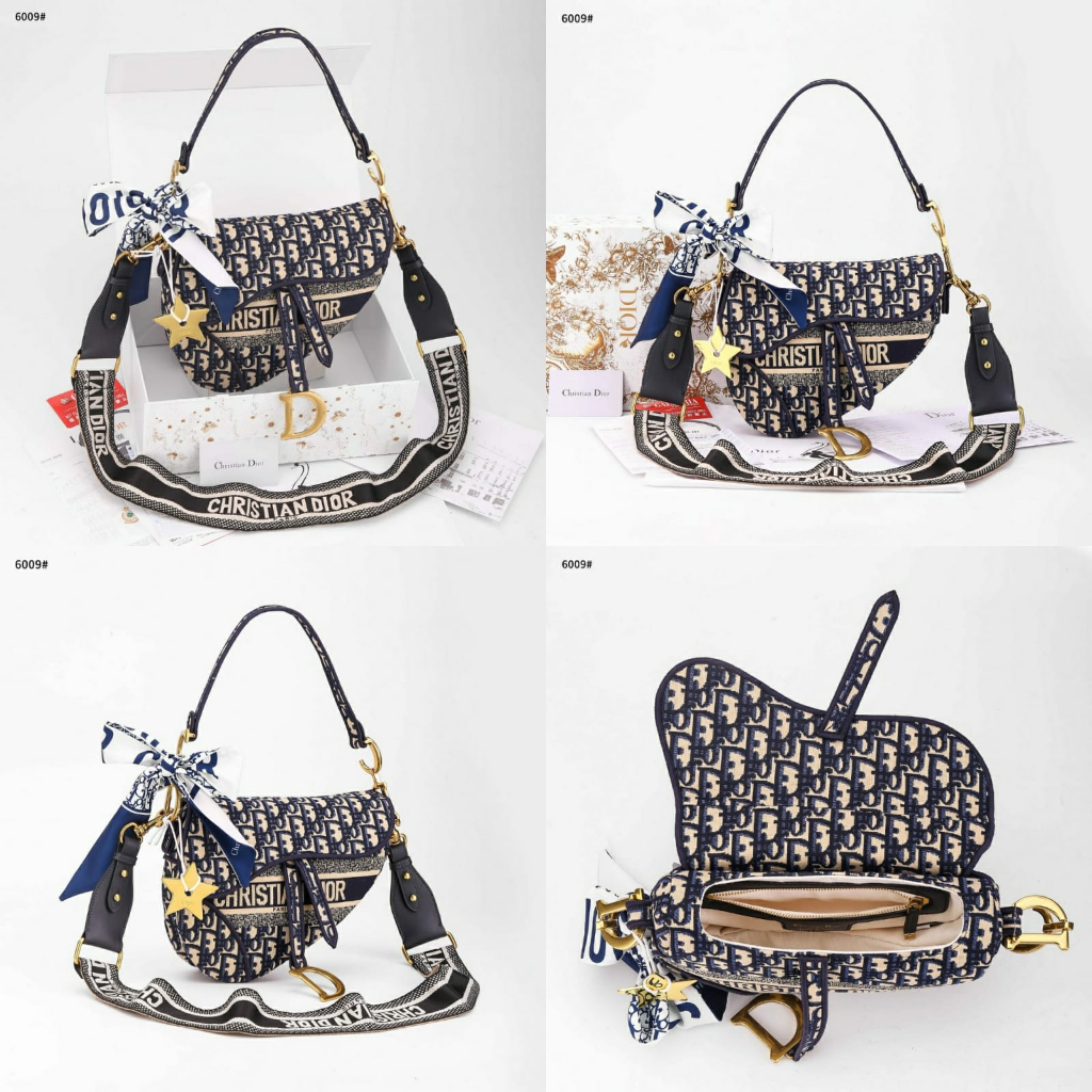 Tas Dior Saddle Blue Oblique Embroidery 6009 PLM 96 batam impor original fashion branded reseller sa