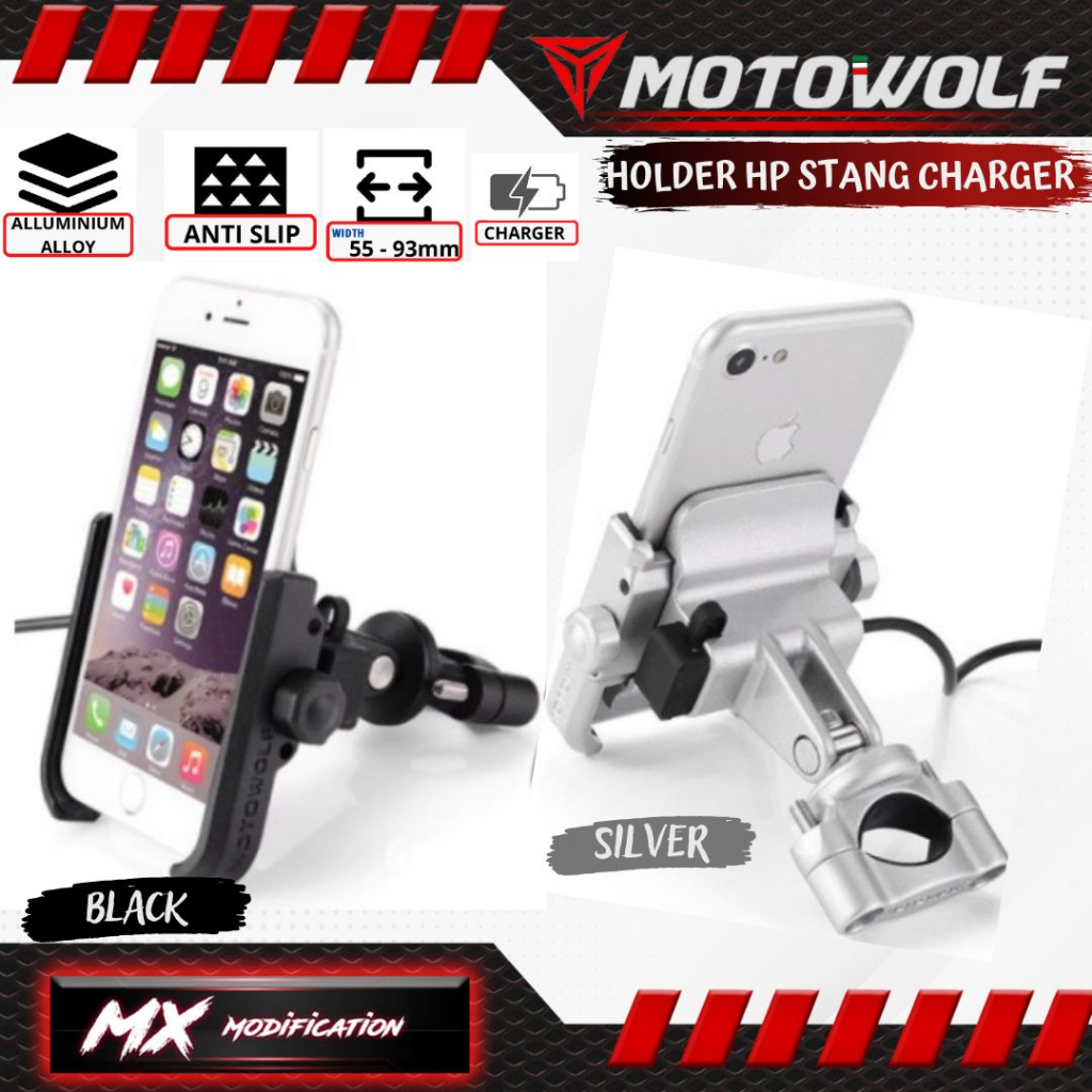 MOTOWOLF Holder Handphone/GPS Universal Original Bahan Alloy Ready Stock CHARGER