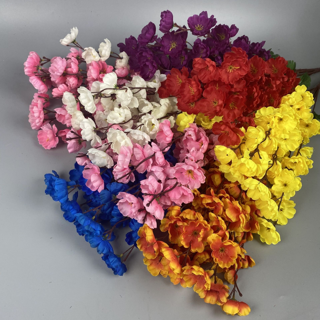 Bunga Cherry Blossom Tangkai Plastik Artifisial Daun Sakura Artificial Meihua Meihwa Imlek Tanaman Hias BG33