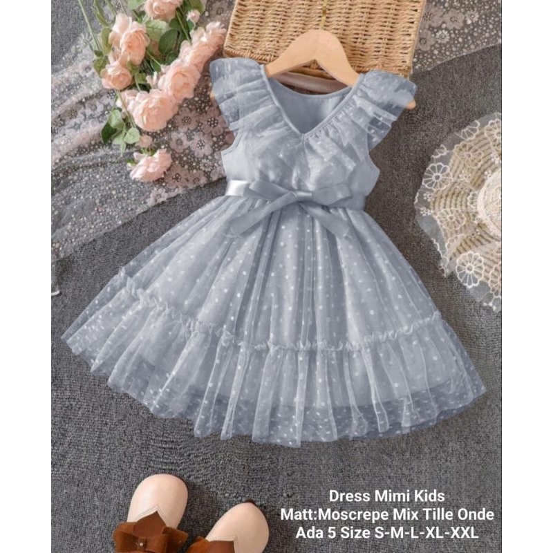 Dress Anak Perempuan Cocok Untuk Acara Pesta Model Kerutan/Dress Mimi Kids 5 Ukuran S-M-L-XL-XXL/Moscrepe Mix Tille Tutu Onde